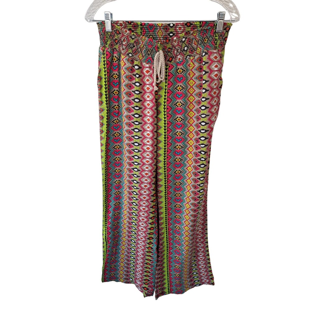 Kiss & Cry Linen Pants Bohemian Hippie Womens SZ XL Pockets Stretch Waist 90's